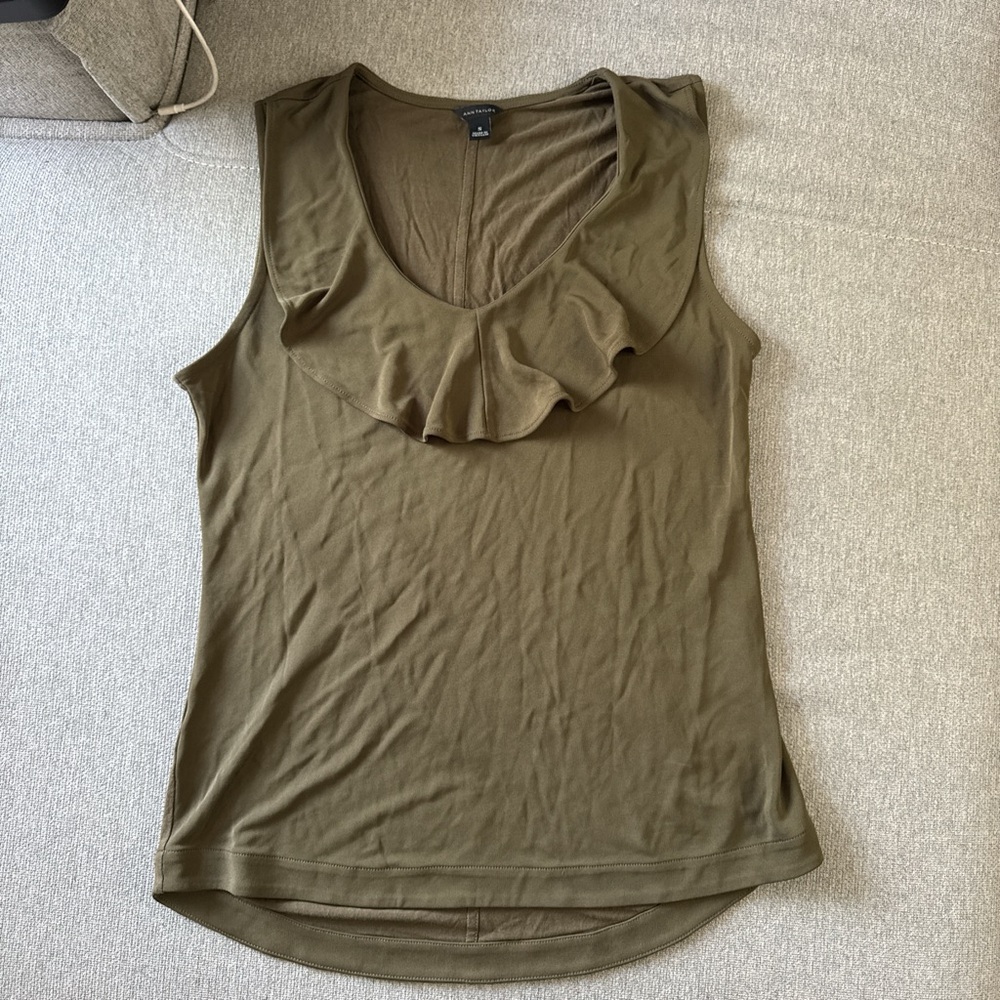 Ann Taylor Khaki Ruffle Tank Top